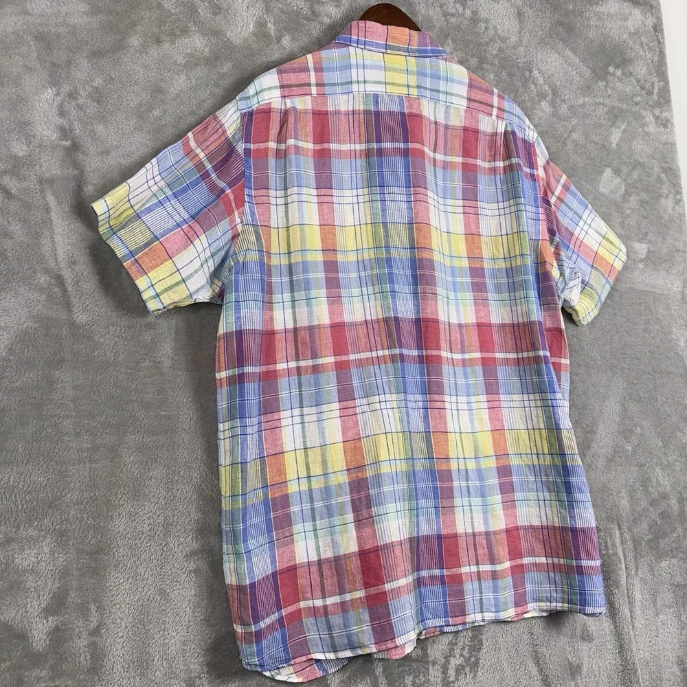 Cremieux Classics Men's‎ XL Rainbow Pastel Plaid Check ButtonUp Shirt 100% Linen
